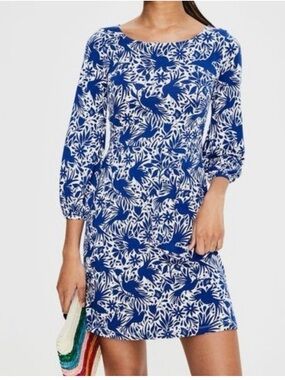 Boden Blue and White Floral Print Mini Dress